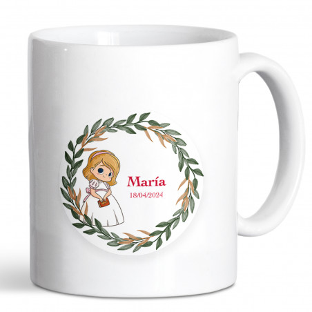 Tasse en céramique avec autocollant de communion pour fille