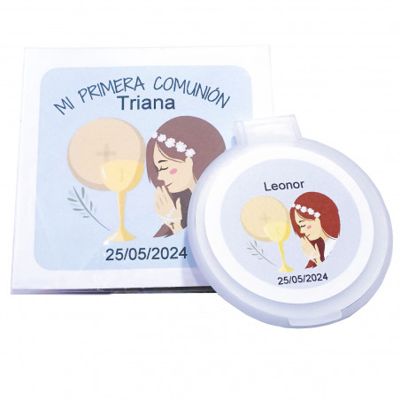 Miroir personnalisé pour communion avec sac transparent et carte personnalisée