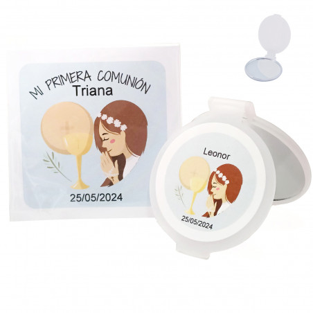 Miroir personnalisé pour communion avec sac transparent et carte personnalisée