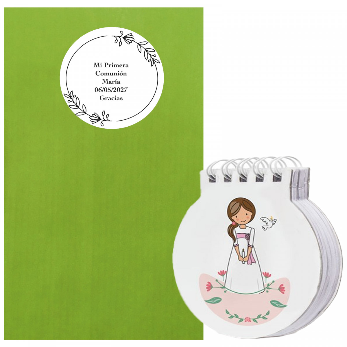 Carnet de communion pour fille avec enveloppe et autocollant