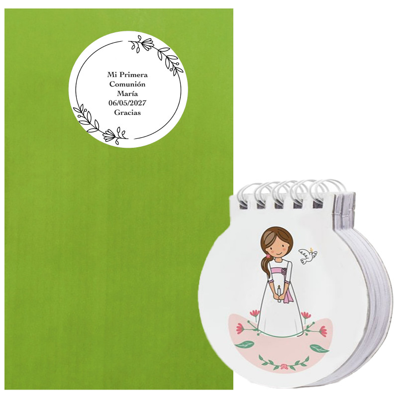 Carnet de communion pour fille avec enveloppe et autocollant