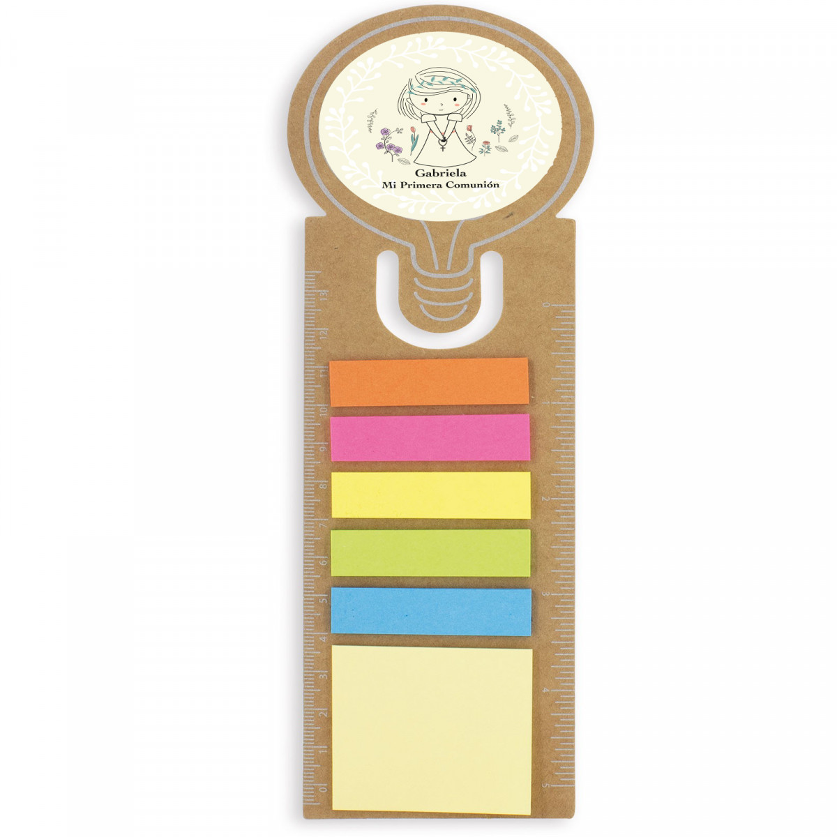 Règle en carton avec post-it personnalisé et autocollant de communion pour filles