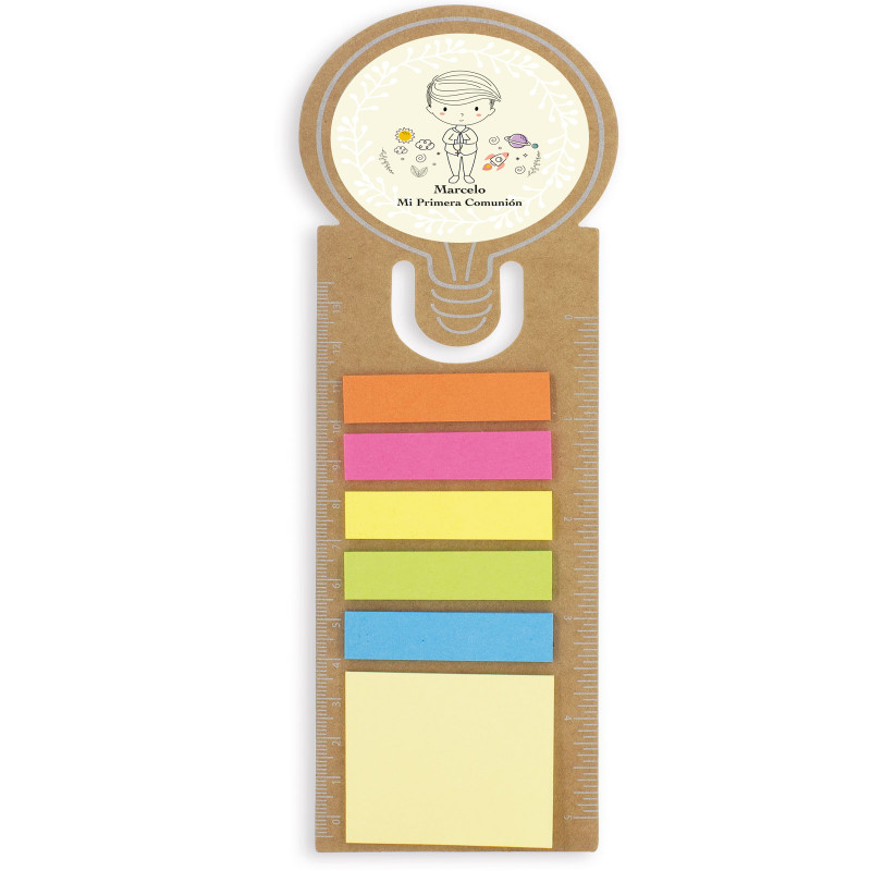 Marque-page règle avec post-it et autocollant de communion personnalisé pour garçons