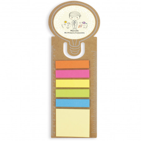 Marque-page règle avec post-it et autocollant de communion personnalisé pour garçons