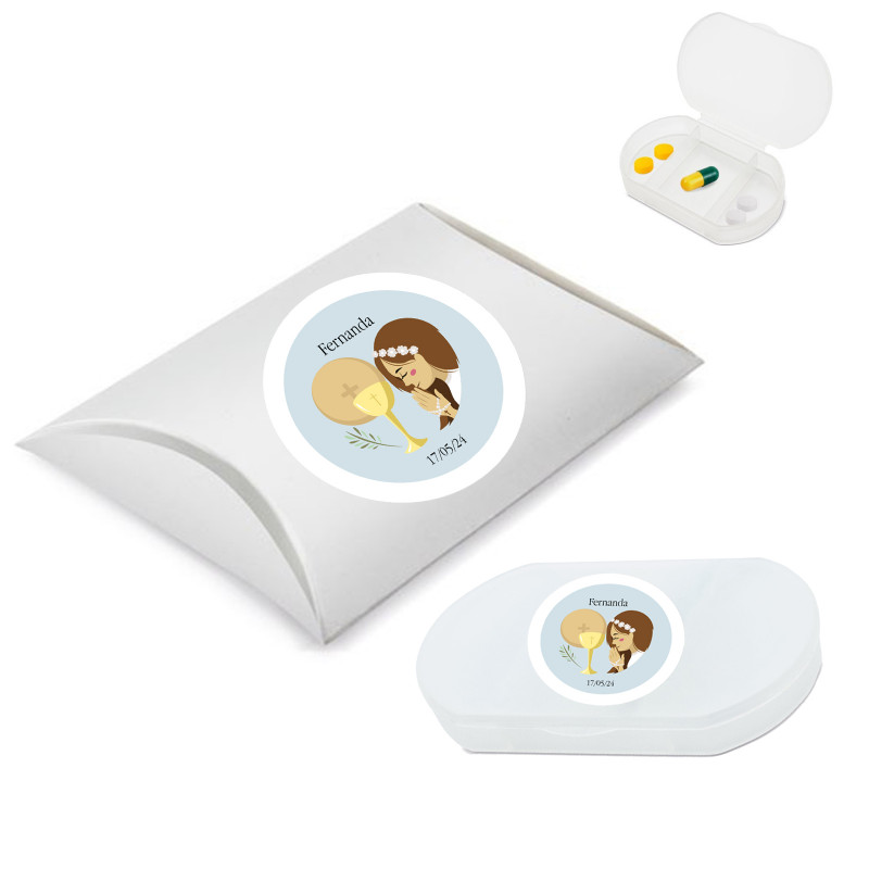 Pilulier personnalisé pour communion avec boîte en carton