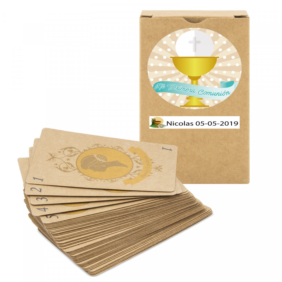 Jeu de cartes espagnol personnalisé avec autocollants pour la communion