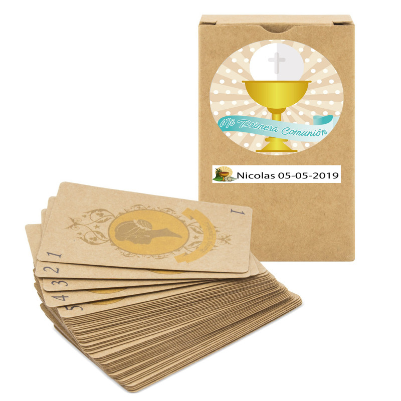 Jeu de cartes espagnol personnalisé avec autocollants pour la communion