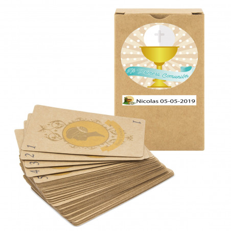 Jeu de cartes espagnol personnalisé avec autocollants pour la communion