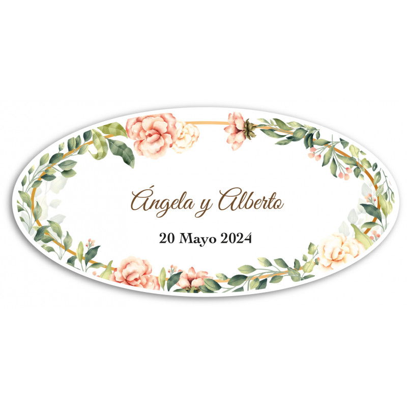 Adhésif oval personnalisé avec design de fleurs