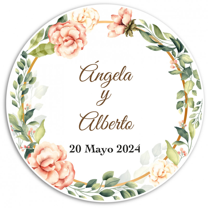 Adhésif rond personnalisé avec des fleurs pour événements 3cm Adhésif rond personnalisé avec des fleurs pour événements 3cm