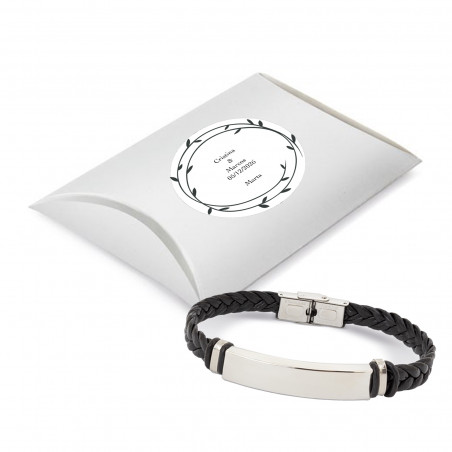 Bracelet tressé avec plaque en argent et boîte personnalisée avec adhésif