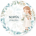Adhésif rond pour communion fille personnalisé 5 cm