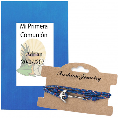 Bracelet avec ancre et enveloppe avec autocollant personnalisé pour communion