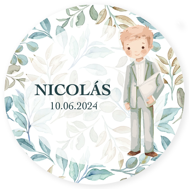 Autocollant rond personnalisé pour mon garçon de première communion