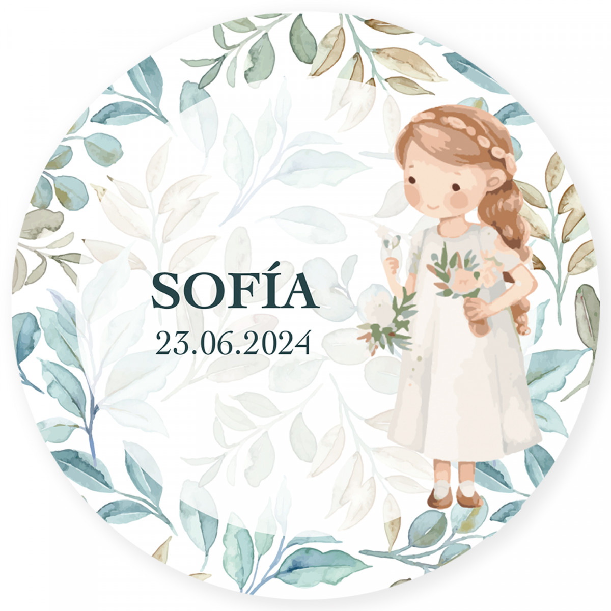 Autocollant rond personnalisé pour la communion d'une fille