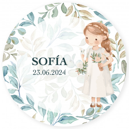 Autocollant rond personnalisé pour la communion d'une fille