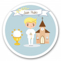 Autocollant rond de 3 cm pour garçon de communion avec motifs religieux