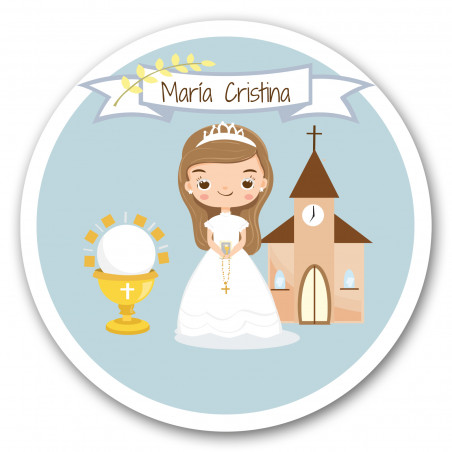 Autocollant de communion pour les filles aux cheveux bruns