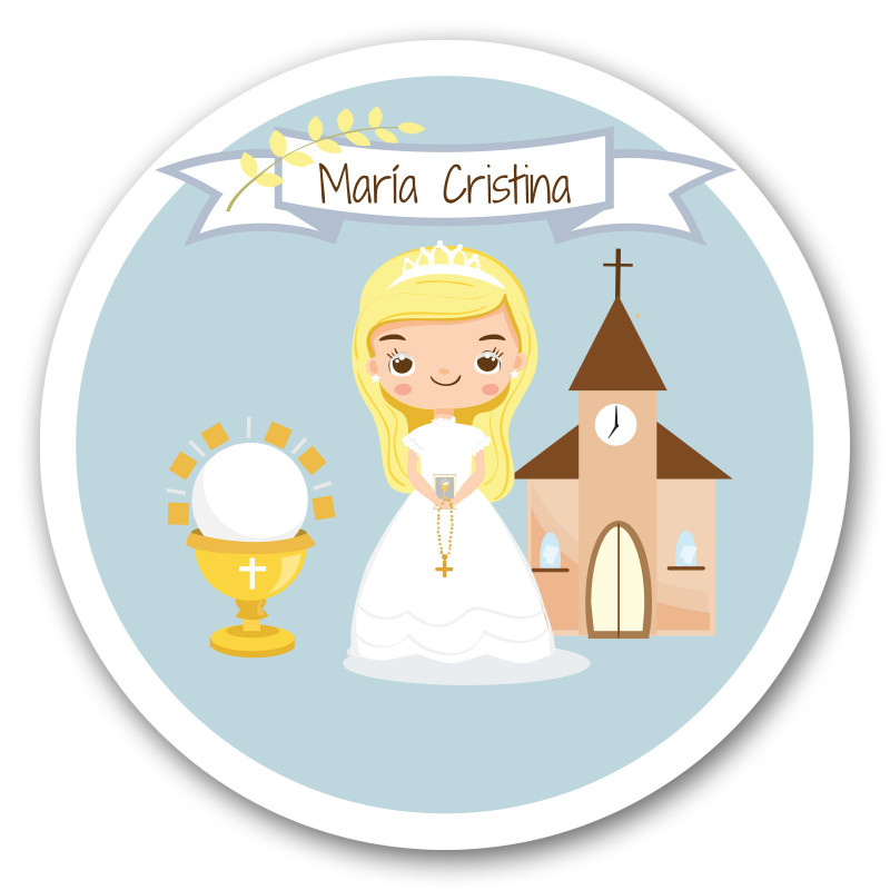 Sticker rond modifiable de 3 cm pour personnaliser la communion d'une fille