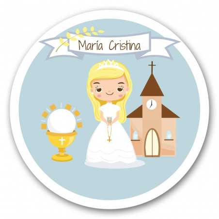 Sticker rond modifiable de 3 cm pour personnaliser la communion d'une fille