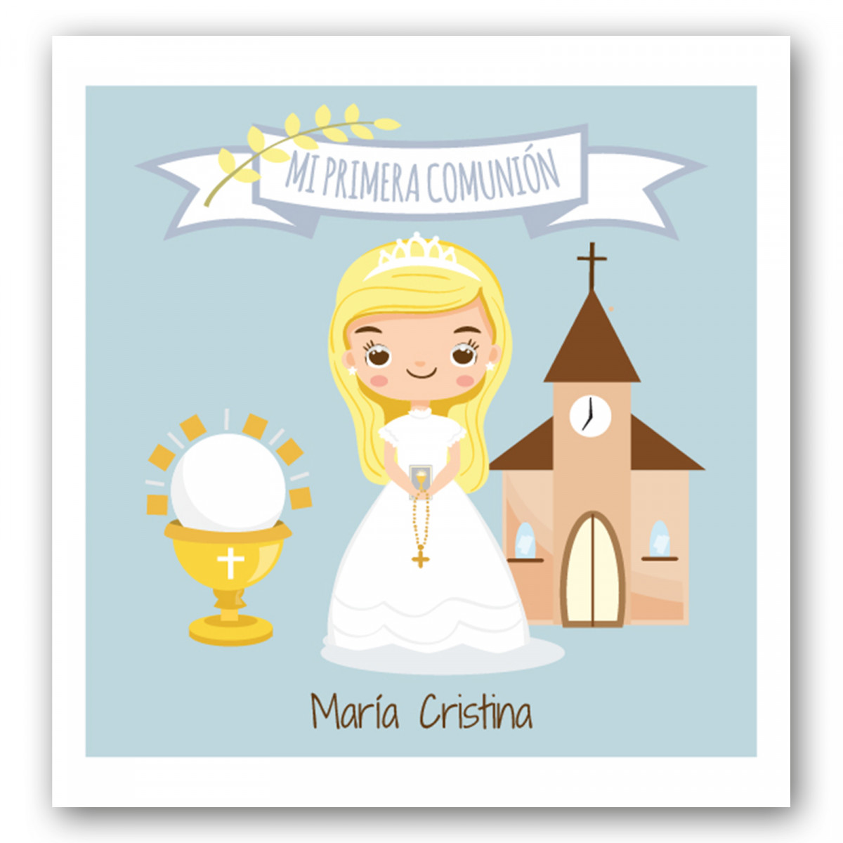 Autocollant de communion avec une fille blonde