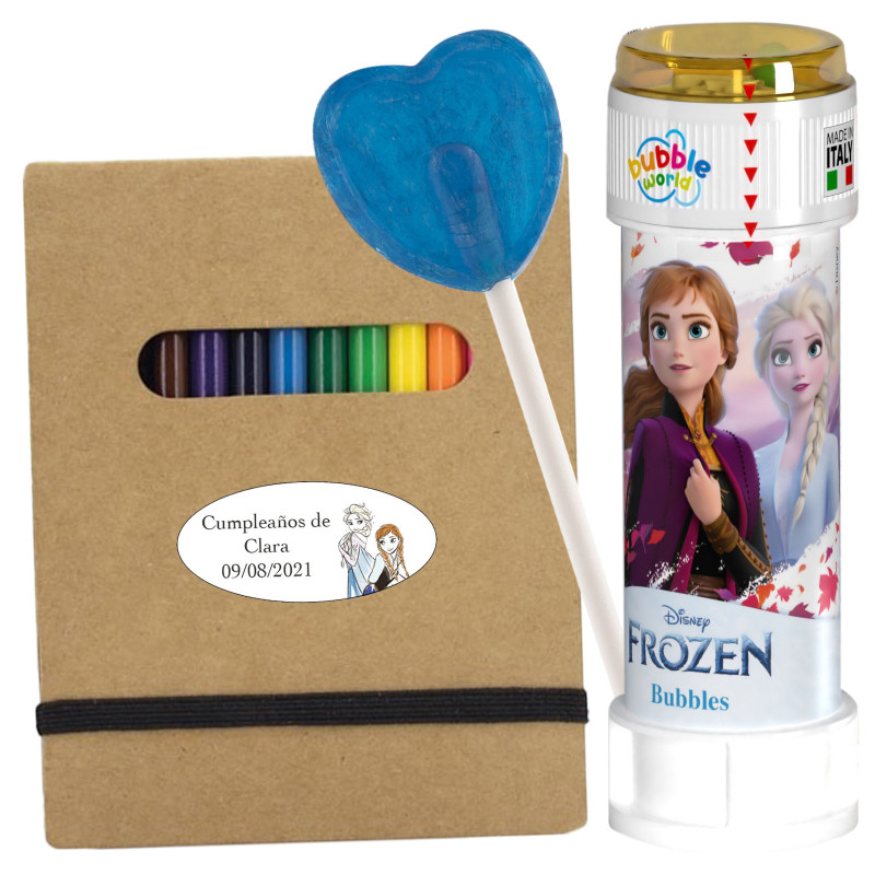 Carnet et savon à bulles Frozen avec sucette pour un détail enfantin lors d'événements