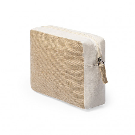 Nécessaire en jute dans un sac en kraft avec adhésif personnalisé