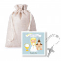 Chapelet dans un sac en tissu avec une carte de communion personnalisable