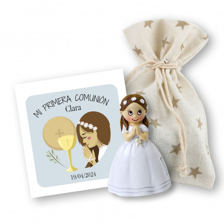 Aimant de communion dans une pochette en tissu avec carte personnalisable pour fille