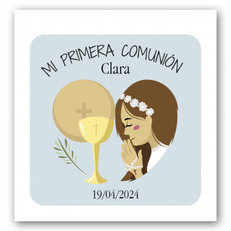 Aimant de communion dans une pochette en tissu avec carte personnalisable pour fille