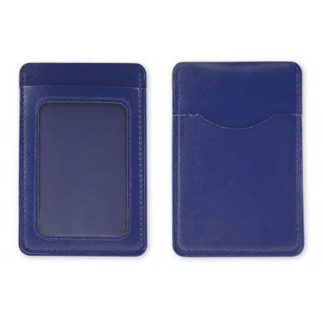 Porte-cartes portefeuille bleu présenté dans une enveloppe et personnalisé avec des autocollants de communion pour garçon