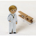 Figurine enfant pince de communion avec chapelet et carte personnalisable dans pochette cadeau