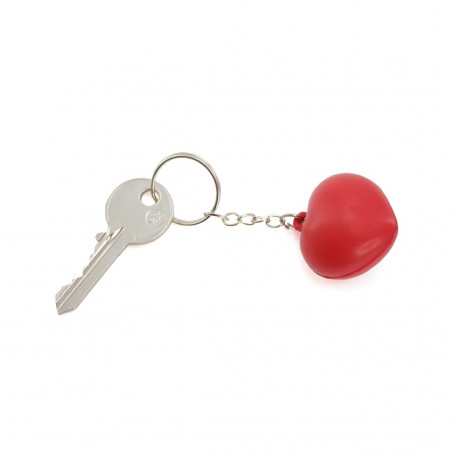 Porte-clés en forme de cœur et dragées dans un sac rouge avec adhésif personnalisé