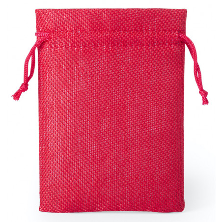 Porte-clés en forme de cœur et dragées dans un sac rouge avec adhésif personnalisé
