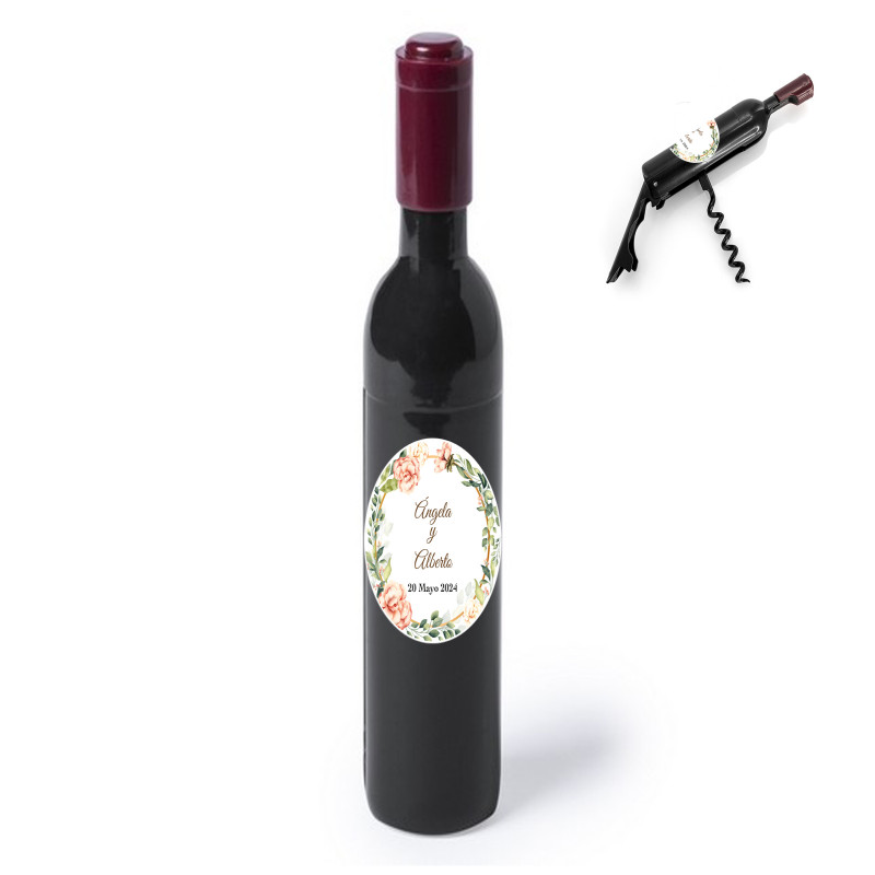 Tire-bouchon en forme de bouteille avec autocollant floral personnalisé