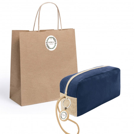 Trousse de toilette avec porte-clés personnalisé dans un sac avec adhésif