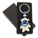 Porte clés communion garçon dans boîte personnalisée avec adhésif