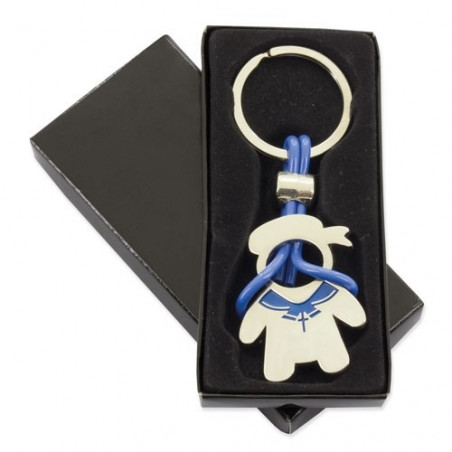 Porte-clés de communion pour garçon dans une boîte personnalisée avec adhésif