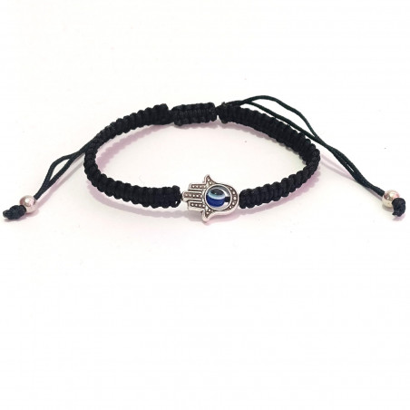 Bracelet main de Fatima avec œil turc et cordon noir