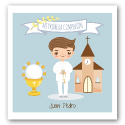Figurine enfant communion dans un sac cadeau avec carte personnalisable