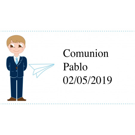 Mini jeu de cartes espagnol personnalisé avec un autocollant de communion pour garçon
