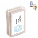 Mini jeu de cartes espagnol avec un autocollant de baptême de garçon