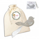 Point de page en forme d oiseau présenté dans un sachet blanc personnalisé pour la communion