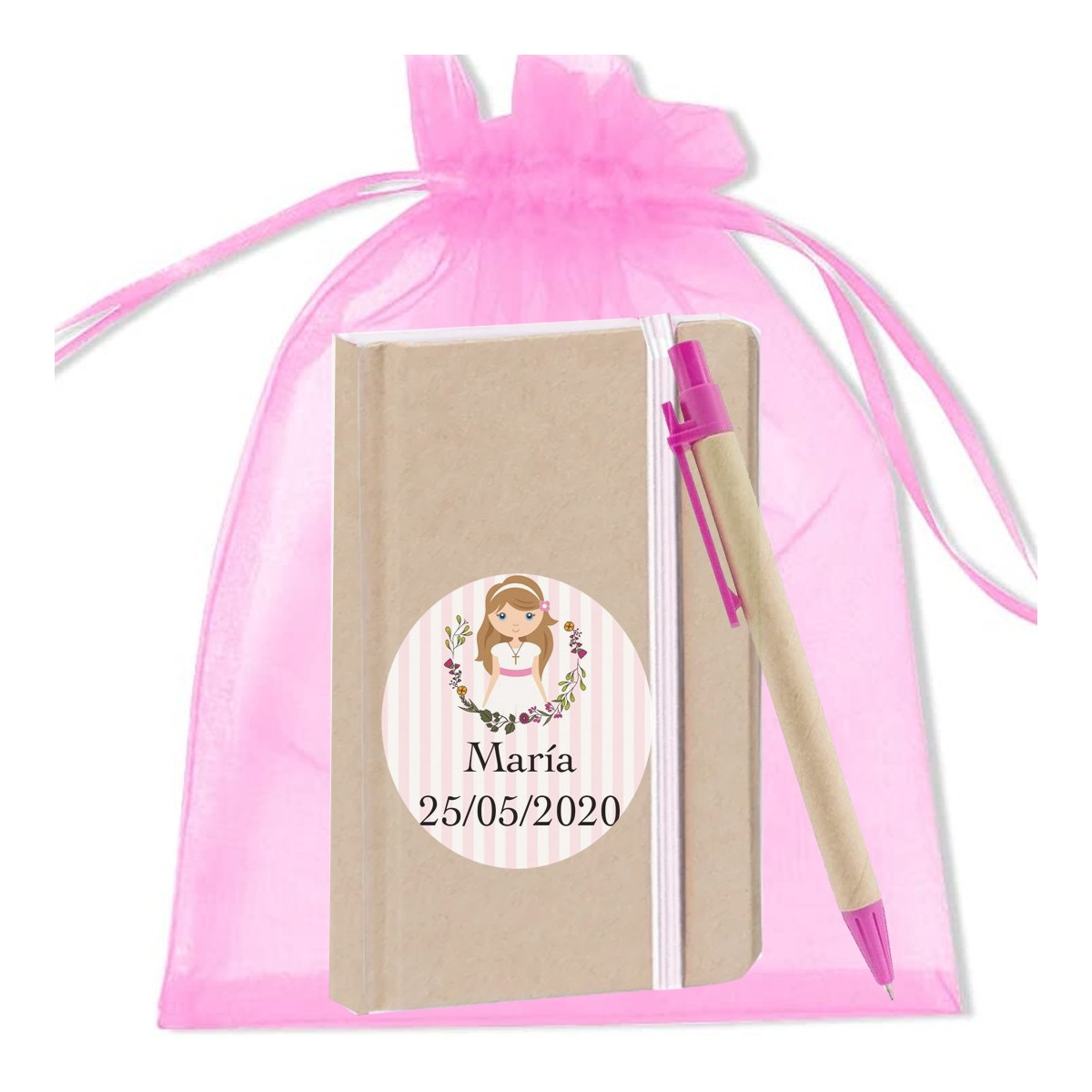 Cahier stylo et sac personnalisé pour la communion des filles