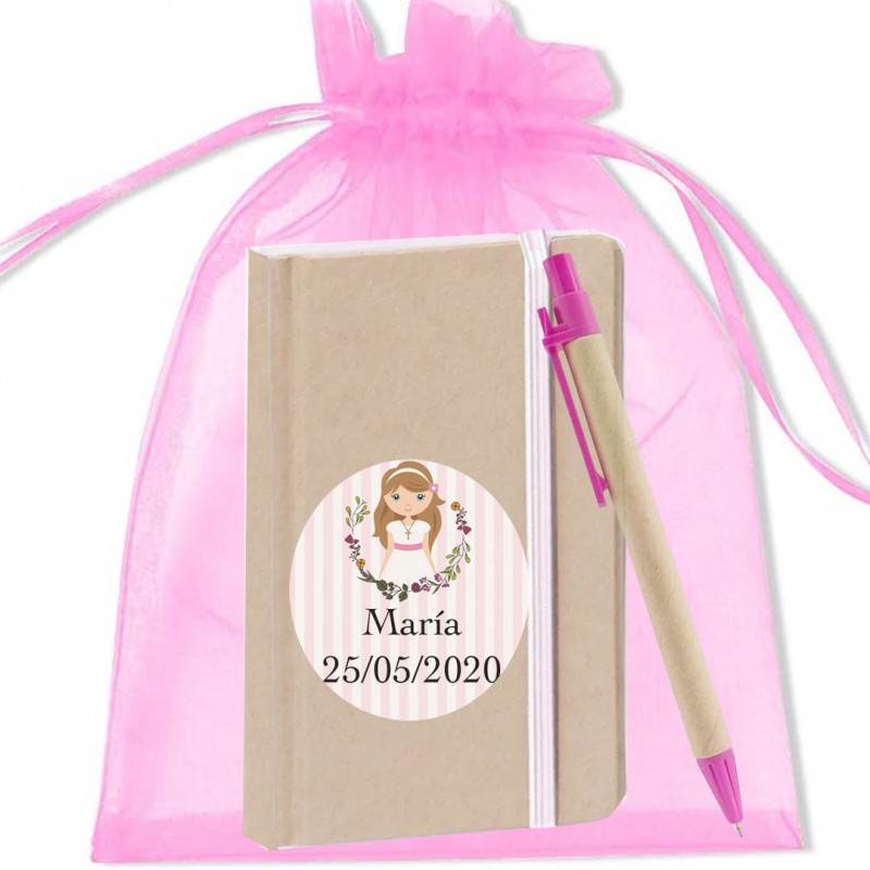 Cahier stylo et sac personnalisé pour la communion des filles