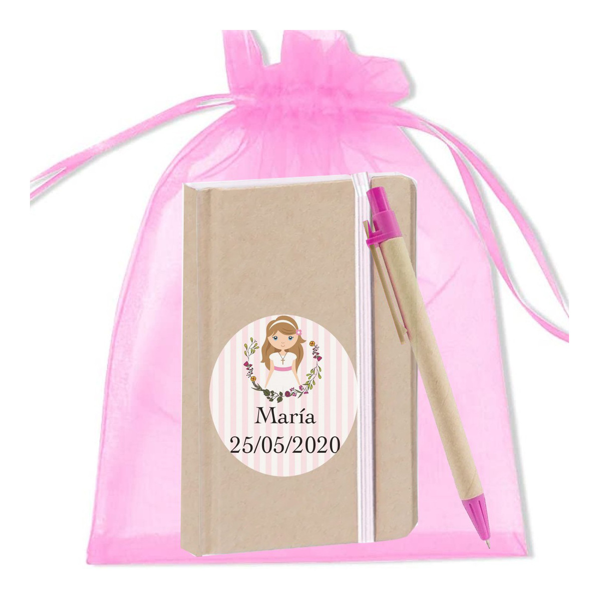 Carnet et stylo personnalisé détails communion fille