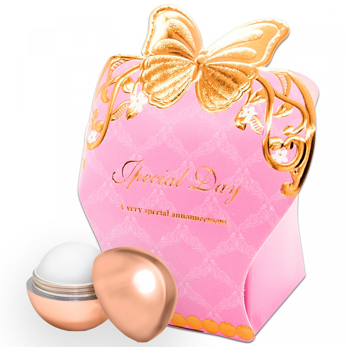 Brillant à lèvres avec facteur de protection dans une boîte décorative rose