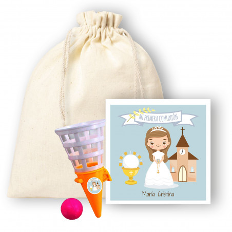 Jouet balle avec carte de communion personnalisable dans un sac en tissu pour filles