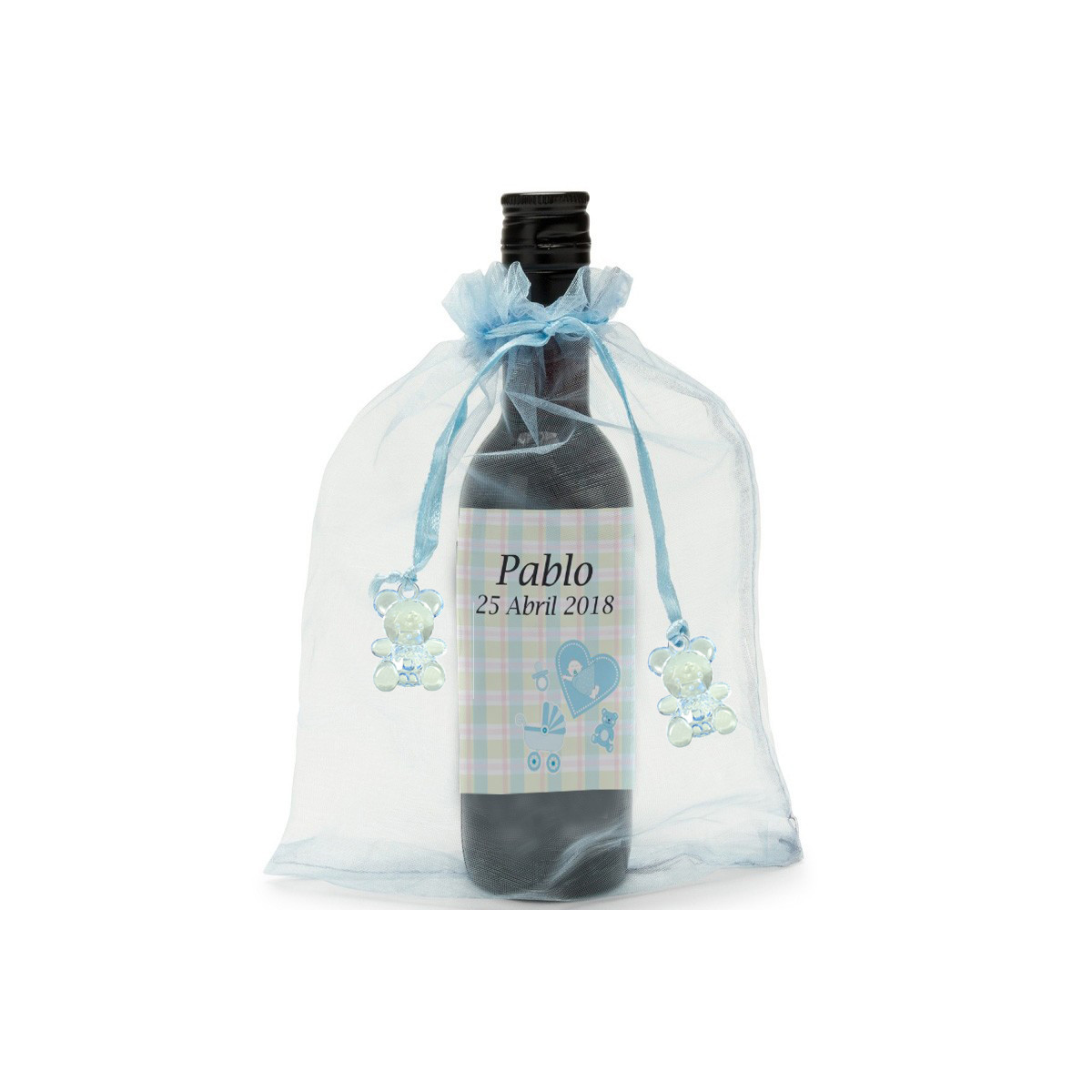 Bouteille de vin rouge pour les détails de baptême