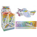 Avion en carton en forme de licorne dans un sac en tissu avec autocollant personnalisé
